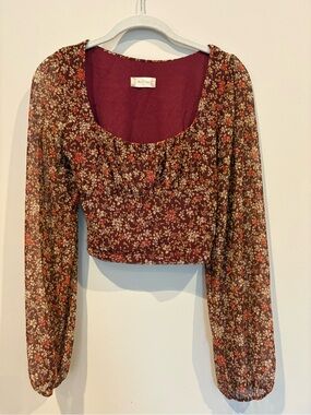 Altar’d State Burgundy Floral Cropped Scoop-Neck Top